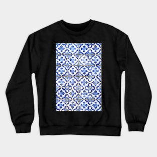 Portuguese tiles. Blue flowers and leaves Crewneck Sweatshirt